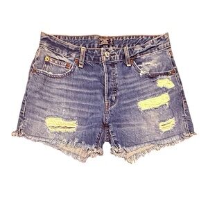 Abercrombie & Fitch Ames Boyfriend Blue Jean Shorts Distressed Size 2/26